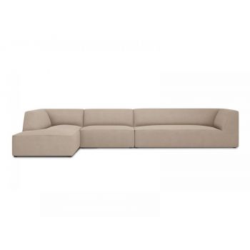 Coltar fix de 5 locuri tapitat cu Stofa Bej inchis cu orientare customizabila L366cm Ruby