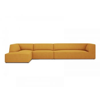 Coltar fix de 5 locuri tapitat cu Stofa Galben cu orientare customizabila L366cm Ruby