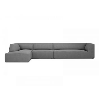 Coltar fix de 5 locuri tapitat cu Stofa Gri cu orientare customizabila L366cm Ruby
