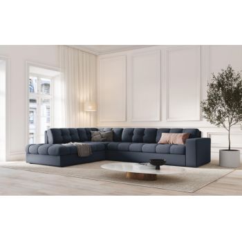 Coltar fix de 5 locuri tapitata cu Stofa Albastru inchis cu orientare customizabila L236x199cm Justin Limited Edition