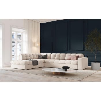 Coltar fix de 5 locuri tapitata cu Stofa Bej deschis cu orientare customizabila L236x199cm Justin Limited Edition