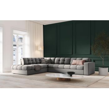 Coltar fix de 5 locuri tapitata cu Stofa Gri deschis cu orientare customizabila L236x199cm Justin Limited Edition