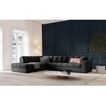 Coltar fix de 5 locuri tapitata cu Stofa Gri inchis cu orientare customizabila L236x199cm Justin Limited Edition