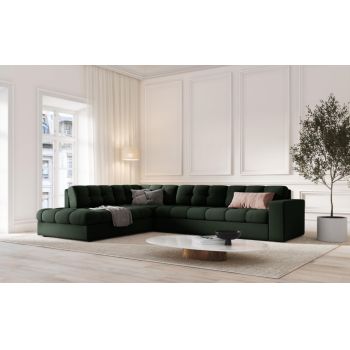 Coltar fix de 5 locuri tapitata cu Stofa Verde inchis cu orientare customizabila L236x199cm Justin Limited Edition