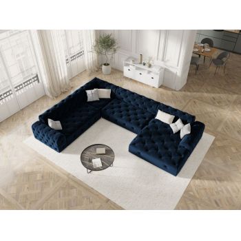 Coltar fix de 6 locuri tapitat cu Catifea Albastru royal cu orientare customizabila L334cm Candice