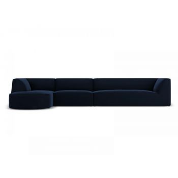 Coltar fix de 6 locuri tapitat cu Catifea Albastru royal cu orientare customizabila L366cm Ruby