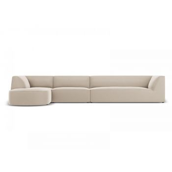 Coltar fix de 6 locuri tapitat cu Catifea Bej cu orientare customizabila L366cm Ruby