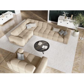 Coltar fix de 6 locuri tapitat cu Catifea Bej deschis cu orientare customizabila L332x231cm Kendal Limited Edition