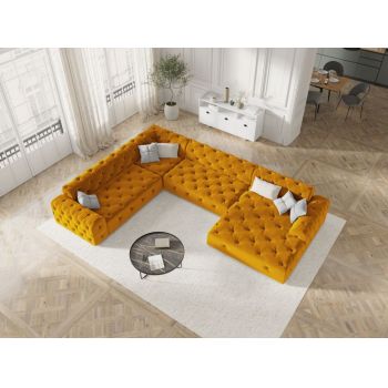 Coltar fix de 6 locuri tapitat cu Catifea Galben cu orientare customizabila L334cm Candice