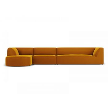 Coltar fix de 6 locuri tapitat cu Catifea Galben cu orientare customizabila L366cm Ruby