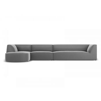 Coltar fix de 6 locuri tapitat cu Catifea Gri cu orientare customizabila L366cm Ruby