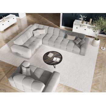 Coltar fix de 6 locuri tapitat cu Catifea Gri deschis cu orientare customizabila L332x231cm Kendal Limited Edition