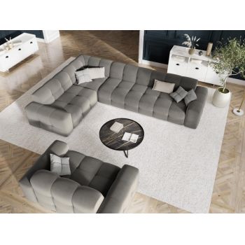 Coltar fix de 6 locuri tapitat cu Catifea Gri inchis cu orientare customizabila L332x231cm Kendal Limited Edition