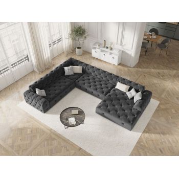 Coltar fix de 6 locuri tapitat cu Catifea Gri inchis cu orientare customizabila L334cm Candice