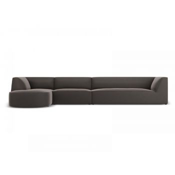 Coltar fix de 6 locuri tapitat cu Catifea Gri inchis cu orientare customizabila L366cm Ruby