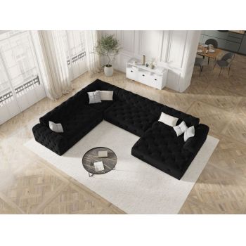 Coltar fix de 6 locuri tapitat cu Catifea Negru cu orientare customizabila L334cm Candice