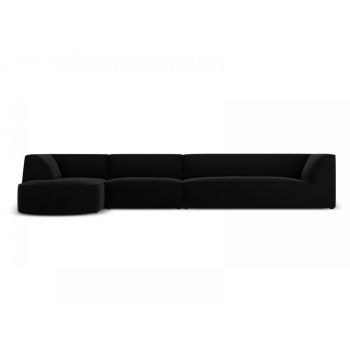 Coltar fix de 6 locuri tapitat cu Catifea Negru cu orientare customizabila L366cm Ruby