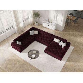 Coltar fix de 6 locuri tapitat cu Catifea Rosu Burgundy cu orientare customizabila L334cm Candice