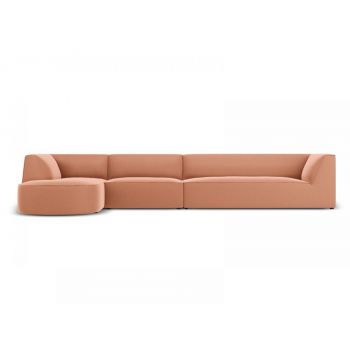 Coltar fix de 6 locuri tapitat cu Catifea Roz cu orientare customizabila L366cm Ruby