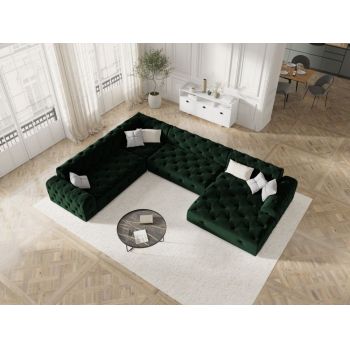 Coltar fix de 6 locuri tapitat cu Catifea Verde inchis cu orientare customizabila L334cm Candice