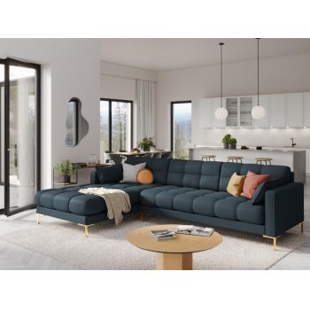 Coltar fix din Stofa Albastru cu orientare si picioare customizabile L293cm Mamaia
