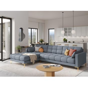 Coltar fix din Stofa Albastru deschis cu orientare si picioare customizabile L293cm Mamaia