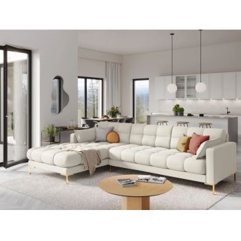 Coltar fix din Stofa Bej deschis cu orientare si picioare customizabile L293cm Mamaia