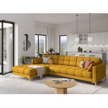 Coltar fix din Stofa Galben cu orientare si picioare customizabile L293cm Mamaia