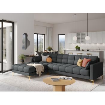 Coltar fix din Stofa Gri inchis cu orientare si picioare customizabile L293cm Mamaia