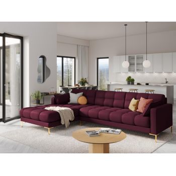 Coltar fix din Stofa Rosu inchis cu orientare si picioare customizabile L293cm Mamaia