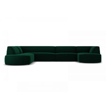 Coltar fix panoramic de 6 locuri tapitat cu Catifea Verde cu orientare customizabila L366cm Ruby