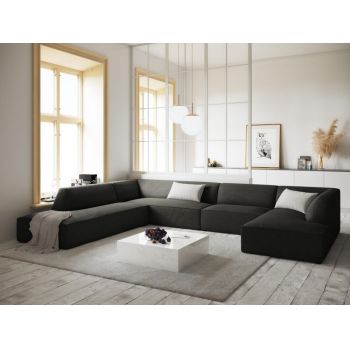 Coltar fix panoramic de 7 locuri tapitat cu Catifea Corduroy Gri inchis cu orientare customizabila L366x273cm Ruby