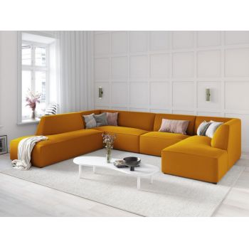 Coltar fix panoramic de 7 locuri tapitat cu Catifea Galben cu orientare customizabila L366cm Ruby