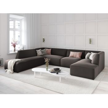 Coltar fix panoramic de 7 locuri tapitat cu Catifea Gri inchis cu orientare customizabila L366cm Ruby