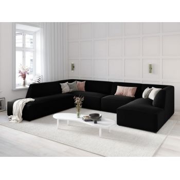 Coltar fix panoramic de 7 locuri tapitat cu Catifea Negru cu orientare customizabila L366cm Ruby