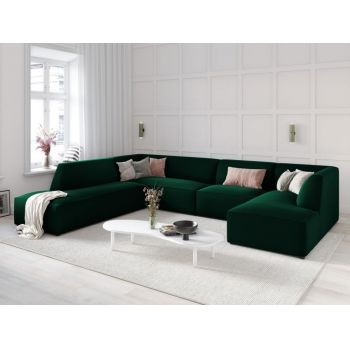 Coltar fix panoramic de 7 locuri tapitat cu Catifea Verde cu orientare customizabila L366cm Ruby