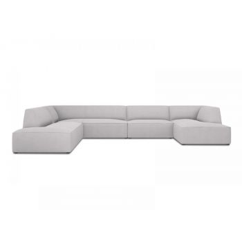 Coltar fix panoramic de 7 locuri tapitat cu Stofa Gri deschis cu orientare customizabila L366cm Ruby