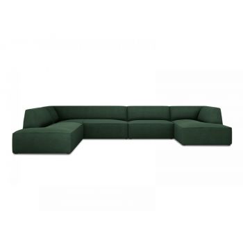 Coltar fix panoramic de 7 locuri tapitat cu Stofa Verde cu orientare customizabila L366cm Ruby