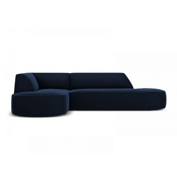 Coltar fix rotunjit de 4 locuri fara cotiere tapitat cu Catifea Albastru royal cu orientare customizabila L273cm Ruby