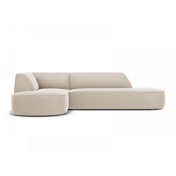 Coltar fix rotunjit de 4 locuri fara cotiere tapitat cu Catifea Bej cu orientare customizabila L273cm Ruby