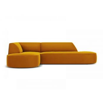 Coltar fix rotunjit de 4 locuri fara cotiere tapitat cu Catifea Galben cu orientare customizabila L273cm Ruby