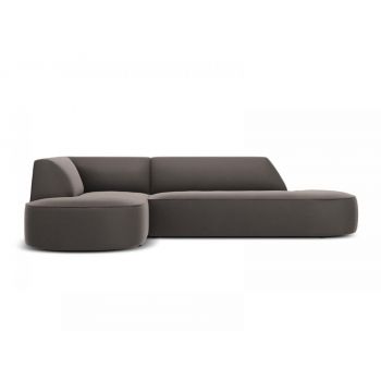 Coltar fix rotunjit de 4 locuri fara cotiere tapitat cu Catifea Gri inchis cu orientare customizabila L273cm Ruby