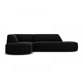Coltar fix rotunjit de 4 locuri fara cotiere tapitat cu Catifea Negru cu orientare customizabila L273cm Ruby