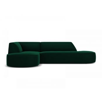 Coltar fix rotunjit de 4 locuri fara cotiere tapitat cu Catifea Verde cu orientare customizabila L273cm Ruby