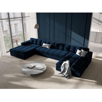 Coltar panoramic fix de 5 locuri tapitat cu Catifea Albastru royal L294x160cm Justin Limited Edition