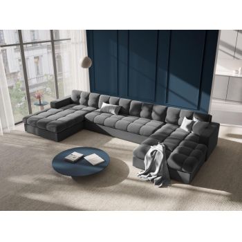 Coltar panoramic fix de 5 locuri tapitat cu Catifea Gri L294x160cm Justin Limited Edition