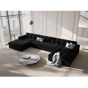 Coltar panoramic fix de 5 locuri tapitat cu Catifea Negru L294x160cm Justin Limited Edition