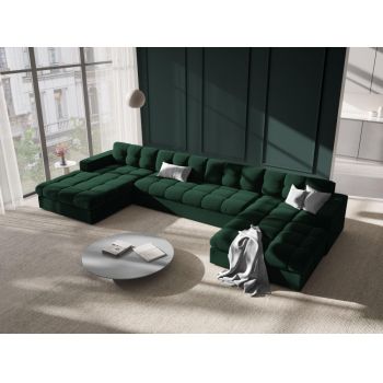 Coltar panoramic fix de 5 locuri tapitat cu Catifea Verde L294x160cm Justin Limited Edition