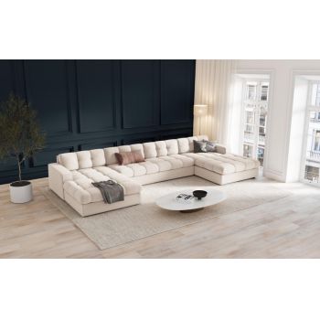 Coltar panoramic fix de 5 locuri tapitat cu Stofa Bej deschis L294x160cm Justin Limited Edition