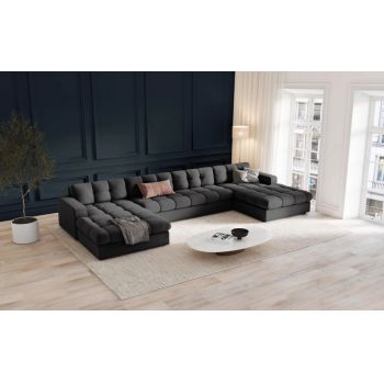 Coltar panoramic fix de 5 locuri tapitat cu Stofa Gri inchis L294x160cm Justin Limited Edition